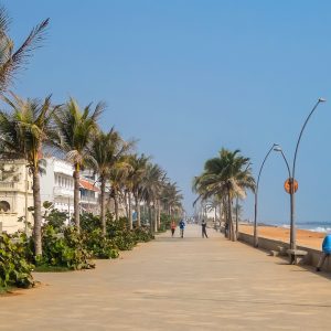 Promenade beach road in Pondicherry, India.