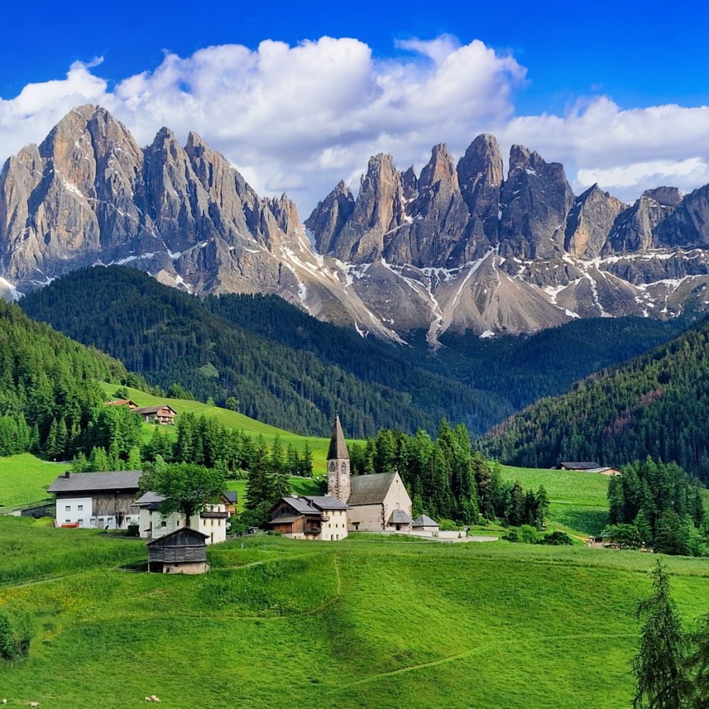 Stunning Alpine scenery of breathtaking Dolomites rocks mountains in Italian Alps